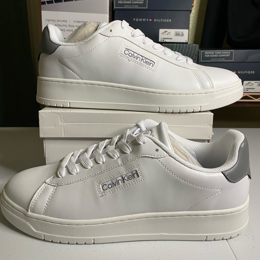Calvin Klein White and Gray Athletic Shoes with Modern Appeal